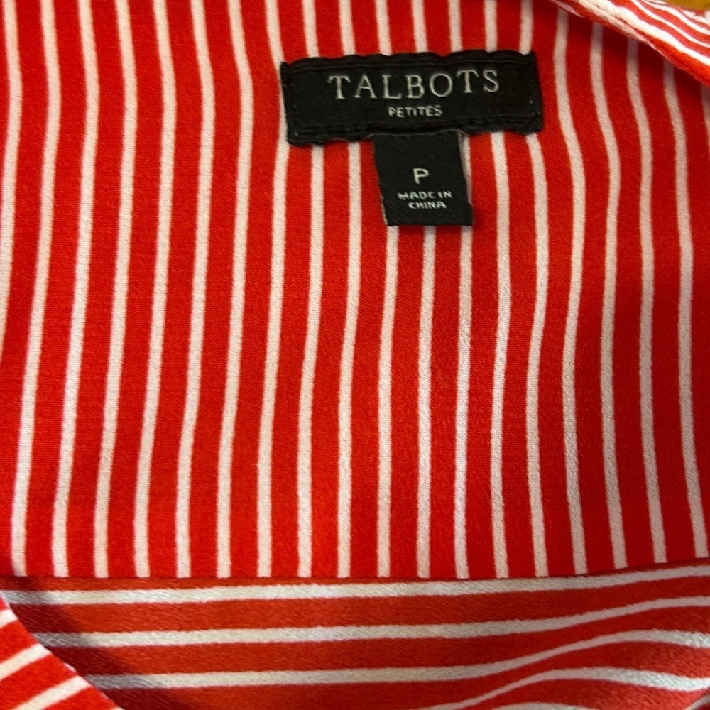 Talbots Petites Red White Striped Tie Front Button Down Blouse Top Size P - Picture 3 of 6